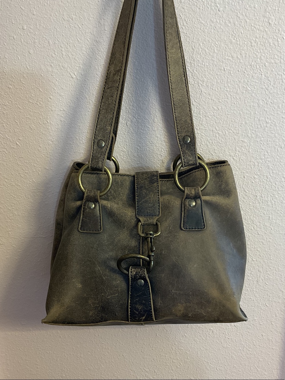 Women's HOBO Distressed Leather Shoulder Bag - Brown